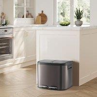 Living and Home 20L 410 Stainless Steel Pedal Trash Bin 2-Compartment Dry Wet Separation Dustbin Rubbish Bin in Black