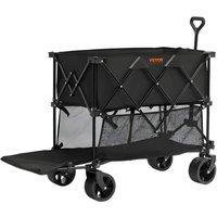 VEVOR Foldable 400L Double Decker Trolley All-Terrain Swivel Wheels Wagon Cart 450 lbs in Black