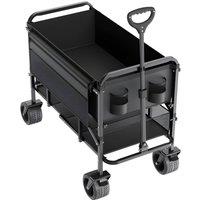 VEVOR Heavy Duty Folding Wagon Cart 400L All-Terrain Wheels Trolley Q235 Steel in Black