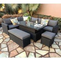 Furniture Maxi Barcelona 9 Seater Rattan Garden Dining Set with Rising Table in Black