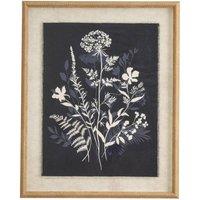 KDMD Flora & Fauna Meadow Linen Art with Beaded Frame - Nature Decor in Brown