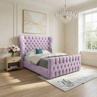 KDMD Zelah Wide Curved Pink Soft Velvet Designer Bed Frame in Lilac | Size: Single