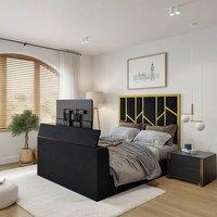 KDMD Aldfield Luxe Upholstered Gold & Black Television Bed Frame | Size: Super King