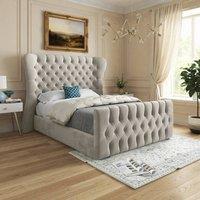 KDMD Skegness Wide Curved Beige Soft Velvet Designer Bed Frame | Size: Double