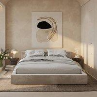 KDMD Barmston Boucle Upholstered Platform Latte Bed Frame in Taupe | Size: Super King