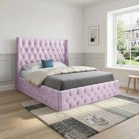 KDMD Vange Winged Upholstered Pink Soft Velvet Designer Bed Frame in Mauve | Size: King