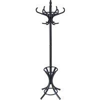 Costway Floor Standing Coat Jacket Stand Solid Wood Hanger with Umbrella Rack in Black