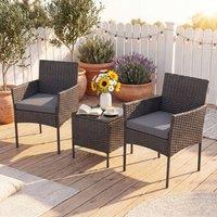 Costway Garden Conversation Set 3PCS Rattan Balcony Furniture Set w/ Cushions in Grey