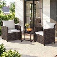Costway 3PCS Patio Furniture Set PE Rattan Bistro Conversation Set w/ Cushions in Beige