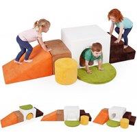 CASART 6PCS Foam Climbing Blocks Velvet Climb &Crawl Activity Playset w/Slide in White