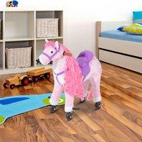 HOMCOM Kids Walking Ride on Horse Toy Plush Walk Pony with Wheels Sound in Pink