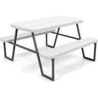 CASART Kids Picnic Table w/Benches Camping Table & Chairs w/ Umbrella Hole in White