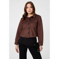 Izabel London Women's Faux Suede Cropped Boxy Jacket in Brown | Size: 16