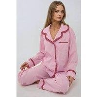Hiccup Women's Shirt Collar Cotton Plaid Pajama Set in Pink | Size: Medium