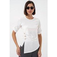 Big Dart Women's Crew Neck Buttoned Blouse in White | Size: XL