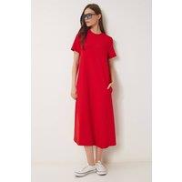 Happiness Istanbul Women's Midi Dress with Short Sleeves & Crew Neck in Red | Size: Small