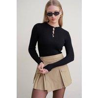 MixRay Women's Button Detailed Crew Neck Sweater in Black | Size: Medium