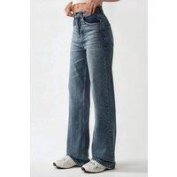 Hiccup Women's High Waist Straight Leg Denim Jeans in Mid Blue | Size: 2XL