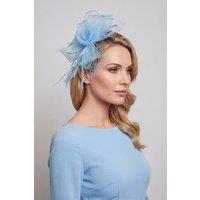 Vellin Women's Double Flower Gauze Feather Fascinator Headband in Baby Blue