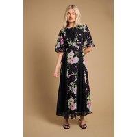 Oasis Women's Lace Fit & Flare Midi Dress in Black | Size: 14