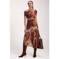 Jolie Moi Women's Asymmetric Draped Mesh Dress in Light Brown | Size: 20