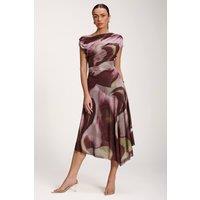 Jolie Moi Women's Asymmetric Draped Mesh Dress | Size: 8