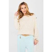Love Lace Women's Soft Everyday Ruffle Tie Sleeve Sweater in Cream