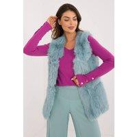 Love Lace Women's Soft Polyester Faux Fur Vest with Slip Pockets in Duck Egg Blue | Size: Medium/Large