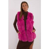 Love Lace Women's Faux Fur Slip Pocket Vest for Everyday Wear in Fuchsia | Size: Medium/Large