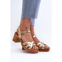 Love Lace Women's Lightweight Heel Sandals with Soft Insole & Buckle Strap in Metallic Gold | Size: 4.5