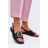 Love Lace Women's Elegant Flat Buckle Sandals with Natural Insole in Black | Size: 3.5