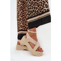 Love Lace Women's Platform Wedge Ankle Strap Sandals with Cushioned Insole in Beige | Size: 6.5