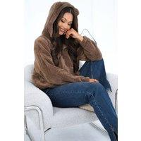 Love Lace Women's Teddy Bear Zip Hoodie Sweatshirt with Ears Pockets in Brown | Size: Medium/Large