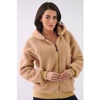Love Lace Women's Sheep Style Casual Zip Hooded Sweatshirt in Beige | Size: Medium/Large