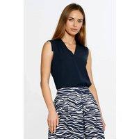 Love Lace Women's V Neck Sleeveless Viscose Blouse with Pleats in Blue | Size: 42