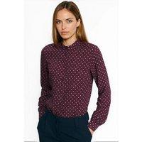 Love Lace Women's Viscose Polka Dot Stand Collar Long Sleeve Shirt in Burgundy | Size: 34