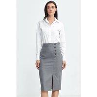 Love Lace Women's High Waist Stripe Midi Skirt Side Button Slit in Grey | Size: 42