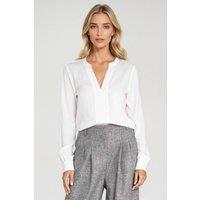 Love Lace Women's Classic V Neck Viscose Blouse Pleated in White | Size: 42