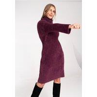 Love Lace Women's Soft Fluffy Knit Bell Sleeve Turtleneck Dress in Burgundy