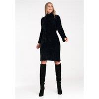 Love Lace Women's Soft Fluffy Roll Neck Bell Sleeve Dress in Black