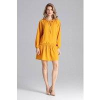 Love Lace Women's Loose Fit Long Sleeve Dress With Adjustable Neck in Mustard | Size: Large/XL