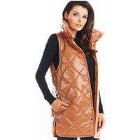 Love Lace Women's Autumn Quilted High Collar Button Vest in Bronze | Size: Large/XL