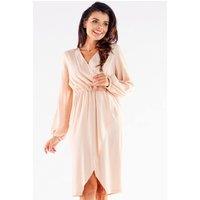 Love Lace Women's Feminine Long Sleeve V Neck Slit Cocktail Dress in Beige | Size: Small