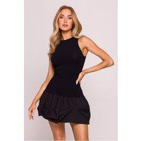 Love Lace Women's Modern Contrast Knit Top Flared Bomb Dress in Black | Size: Small
