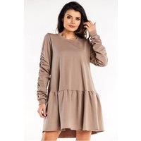 Love Lace Women's Loose Long Sleeve Round Neck Ruffle Dress in Brown | Size: Small