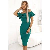 Love Lace Women's Romantic Ruffle Day Dress with Exposed Shoulders in Green | Size: XS