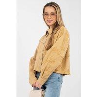 Love Lace Women's Embroidered Flower Fray Denim Jacket in Mustard