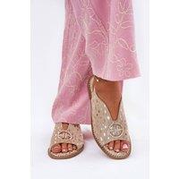 Love Lace Women's Natural Suede Buckle Flat Sandals with Elegant Detail in Beige | Size: 4.5