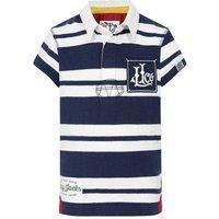 Lazy Jacks Boy's Double Stripe Short-Sleeved Rugby Polo Shirt in Dark Blue | Size: 5-6 Years