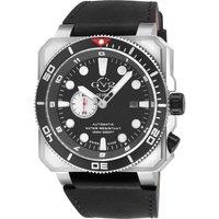 GV2 Men's XO Submarine Black Dial Black Handmade Italian Leather Watch in Silver